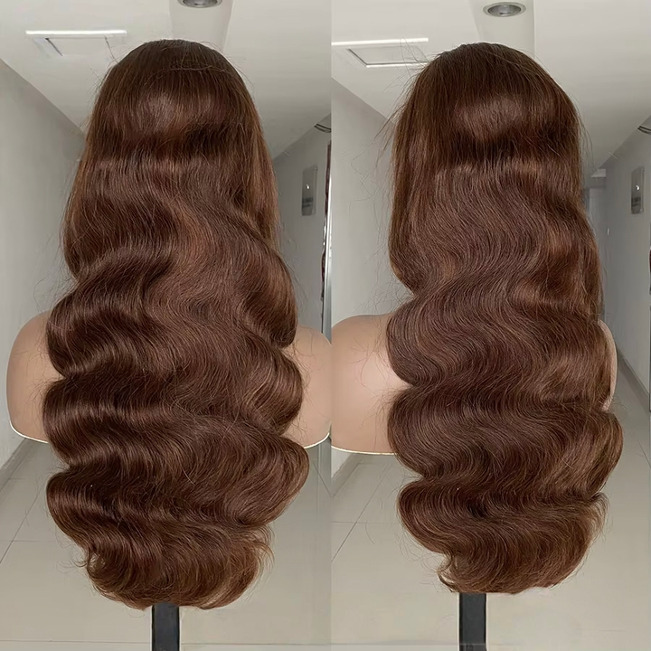 Color #4 Brown Body Wave Headband Human Hair Wigs For Black Woman No-Lace