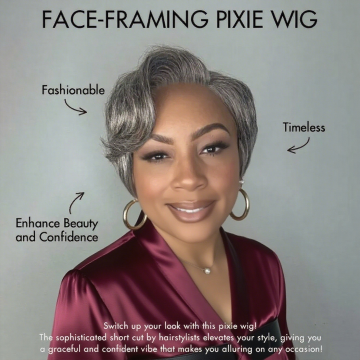 Lumiere Pixie Cut Human Hair Wigs Salt & Pepper Wigs Short Bob Left C Part 4x6x1 Lace Grey Wig Pre-Cut Lace