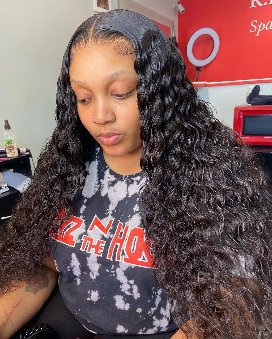 Deep Wave 7x5 Lace Glueless Wig Human Hair Pre Cut Lace Closure Ready To Wear Deep Wave Wig For Women