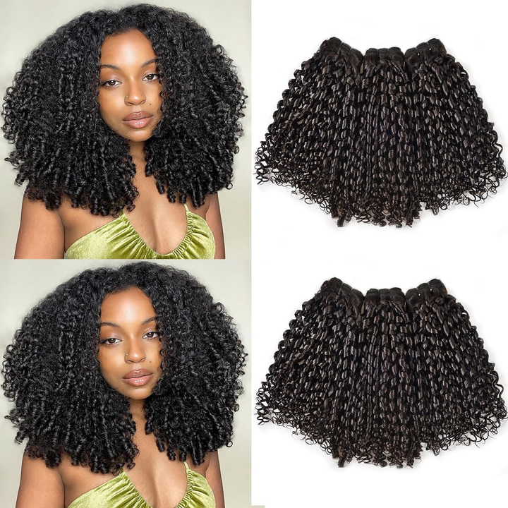 Lumiere 15A Pixie Curly Human Hair 4 Bundles Unprocessed Virgin Bundles For Women Natural Black Color