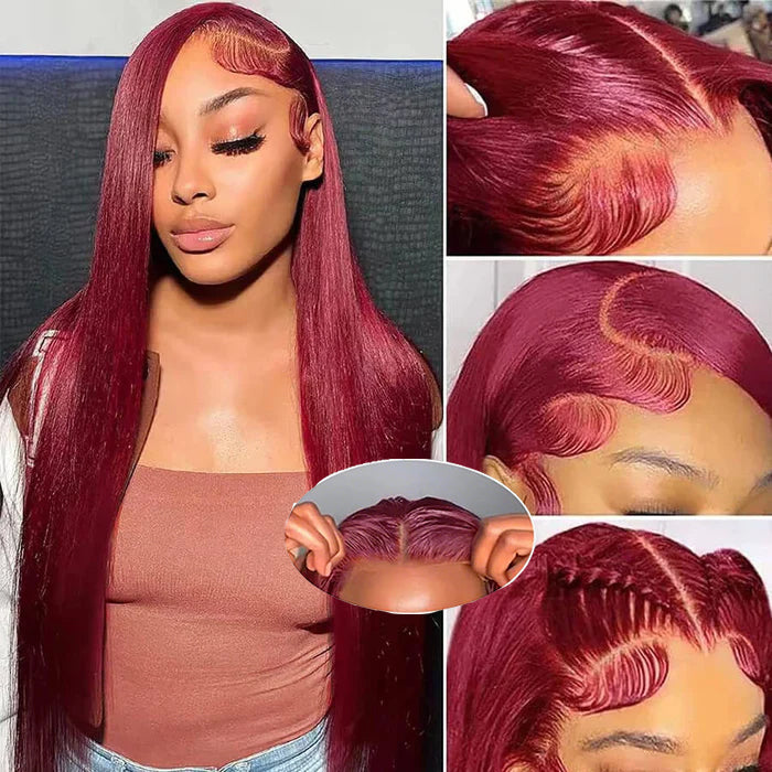 [Glueless Wig]Lumiere Hair Red Color #99J Straight Wig 4x4 & 5x5  Pre-cut Lace Easy To Wear Glueless Wigs Human Hair