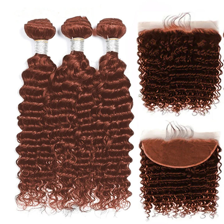 P4/27 Mettez en surbrillance Kinky Curly 3 Bundles avec des cheveux brésiliens frontaux en dentelle transparente 13x4 