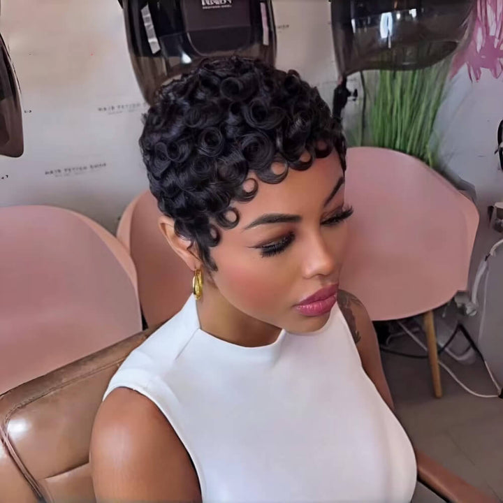 Short Bouncy Curly New Pixie Cut Wig 13x4 Lace Human Hair Wigs For Women Natural Color Daily Party Use Wig