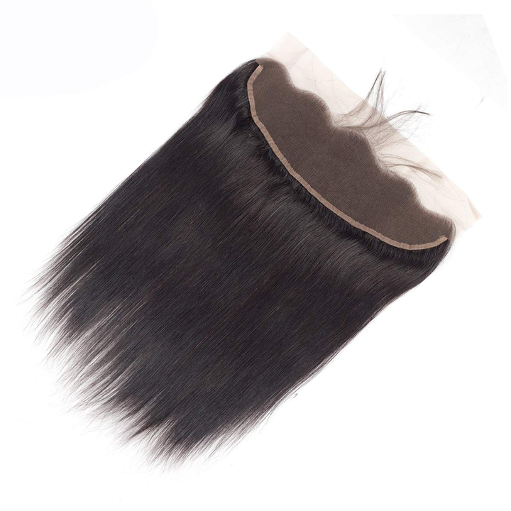(B2) 3 Bundles Straight Human Hair With Frontal 13x4 Transparent Lace Frontal 100% Natural Human Hair Extensions Brazilian Real Hair