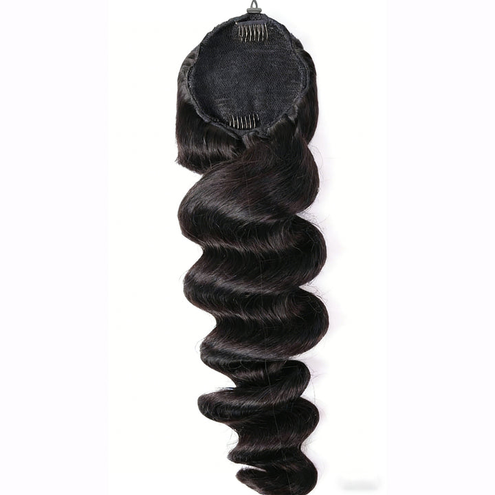 Cheveux humains d'extension de queue de cheval de cordon de vague lâche pour les femmes noires 