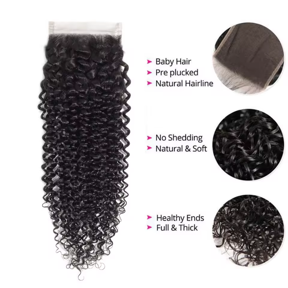 Lumiere 15A Afro Kinky Hair Weave 4 Bundles With 4x4 Lace Closure Natural Black Virgin Double Weft Hair Extension