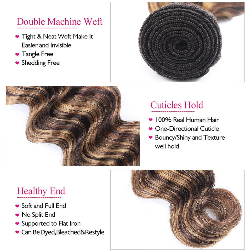 Highlight Loose Deep Wave Bundles Brazilian 30 Inch Human Hair Bundles P4/27 Ombre Brown Blonde Weave Bundles Hair Extensions