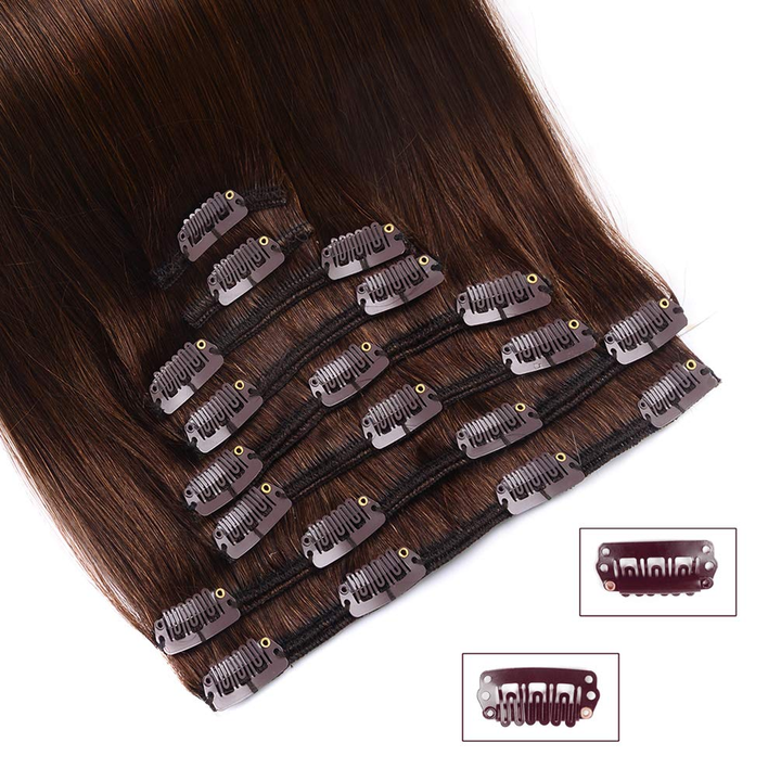 Lumiere #4 Straight Clips In 8PCS 120 Grams/Set Human  Clip in Hair Extensions for Women