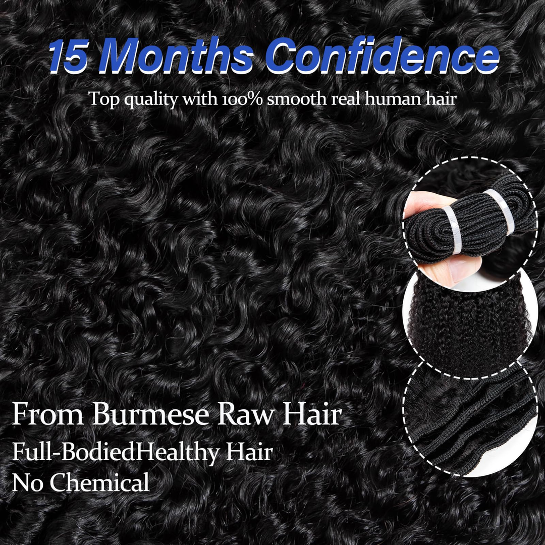 (H1)Burmese Curly Human Hair Bundles Weft Quick Weave Extensions for Women Natural Black No Tangle