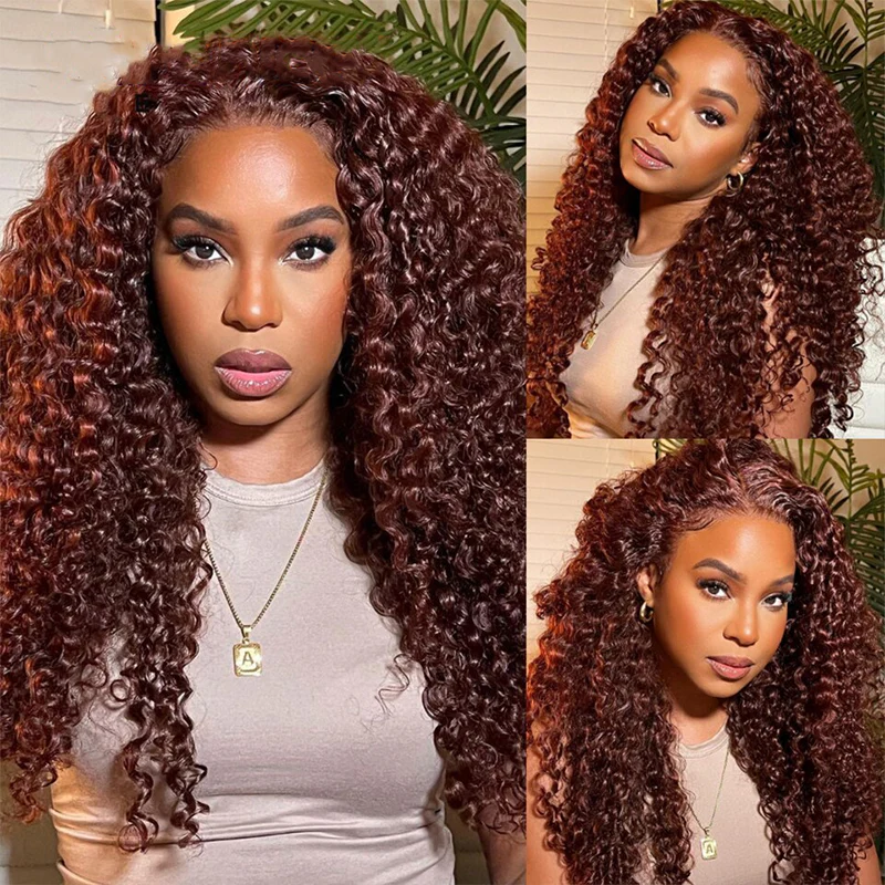 Lumiere #33 Reddish Brown Water Wave 4x4 Lace Closure One Piece For Women