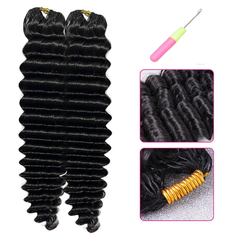Lumiere Deep Wave Feather Crochet Human Hair Miracle Knots Friendly for Braids Saving Setup