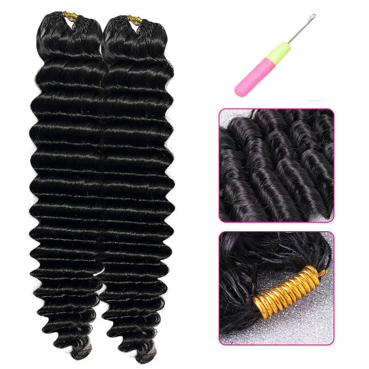 Lumiere Deep Wave Feather Crochet Human Hair Miracle Knots Friendly for Braids Saving Setup