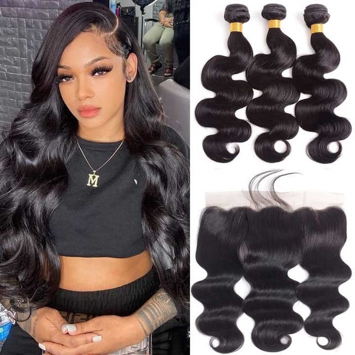 Body Wave brésilien 3 faisceaux avec cheveux humains frontaux en dentelle 13x4 