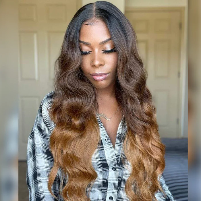 Gorgeous Ombre Color 3T 1B/4/27 Body Wave Undetectable HD Lace Frontal Wigs Pre Plucked
