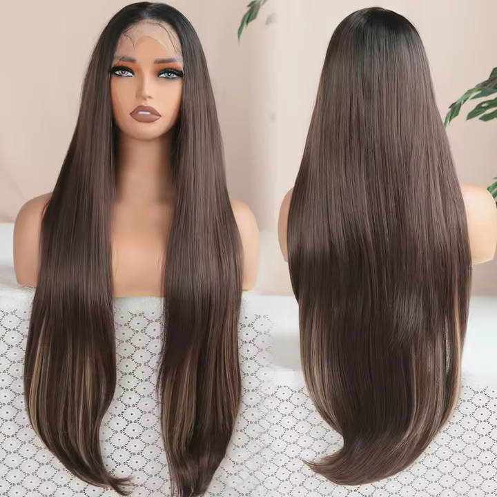 Lumiere #4 Brown Synthetic Hair 13x6 Lace Front Straight Wig for Women Daily Fashion