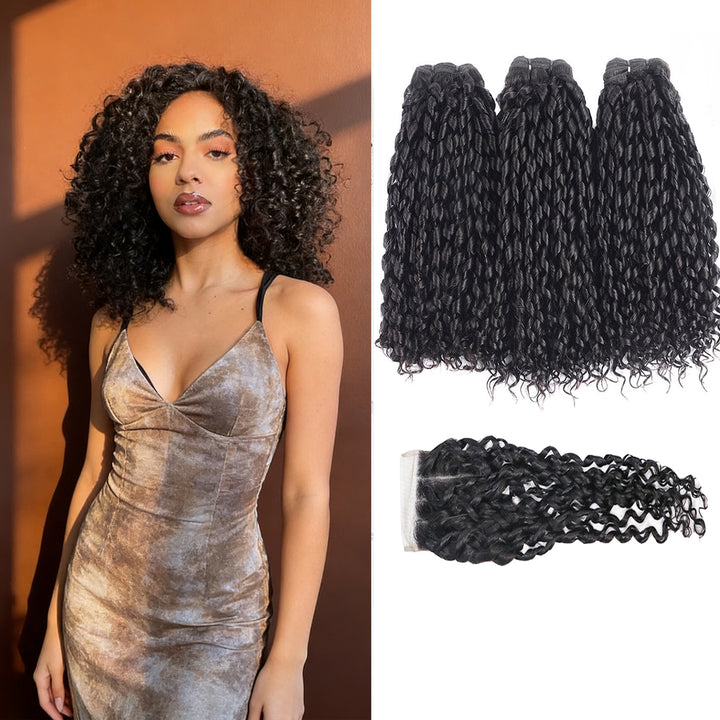 Pixie Curly 3 Bundles with 4x4 HD Lace Closure Indian Hair Extensation