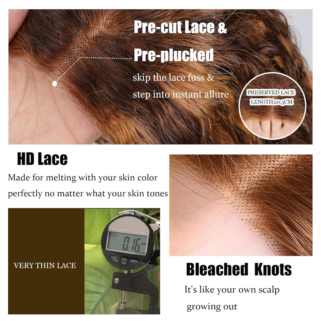 Lumiere Easy To Wear 250% Density Glueless Wig Pre Cut 4/27 Honey Blonde Curly Wave Bob Wig 4x4 Lace Human Hair Wigs for Women HDZ-33