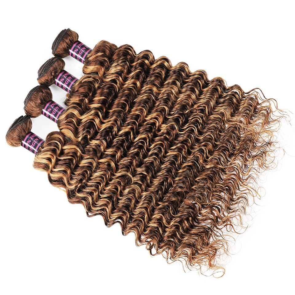 P4/27 Highlight Deep wave 4 Bundles With 4x4 Lace Closure Brazilian Remy Human Hair