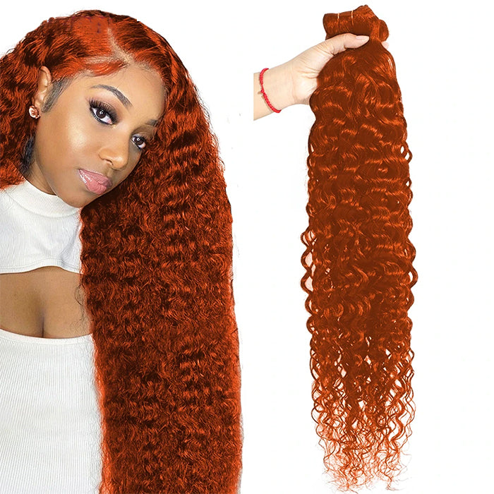 Water Wave Human Hair 3 Bundles #350 Orange Ginger Hair Weave Weft for African American Women 10-30 Inch