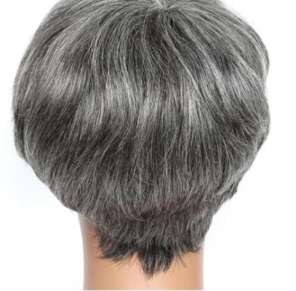 New Pixie Cut Salt Pepper Dark Grey Granny Grey Short Straight Pixie Cut Hair Human Hair Machine Made Wig for Women