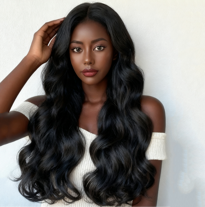 Lumiere 15A Invisible Clip In Long Hair Extensions Realistic Seamless Body Wave Wig One Piece 5 Clips Big Wave V-Shaped Hair Extensions
