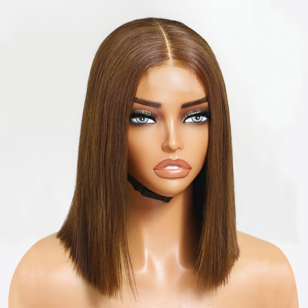 15A Lumiere Blunt Cut #4 Brown 2x6 Lace Closure Wigs Straight Short Bob Wig 250% Density