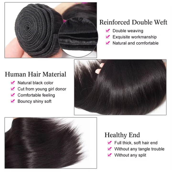 15A Straight 3 Bundles With 4X4 Lace Closure 100% virgin human hair