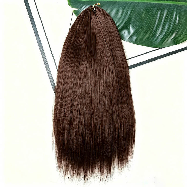 Yaki Straight #4 Brown Feather Crochet Micro Ring Loop Soft Human Hair Kinky Straight Extension For Black Women