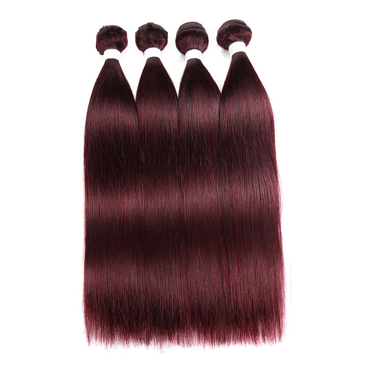 100% Human Hair 99J Straight 4 Bundles with 5x5/6x6 Closure Vietnamese Hair Weaving Burgundy 3Pcs Bundles with Lace Closure Raw Human Hair