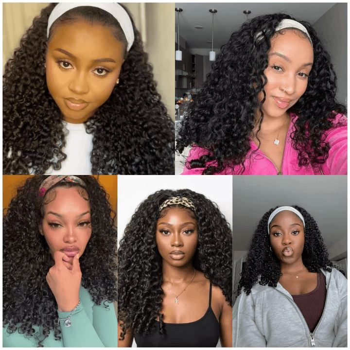 Beginner Friendly Burmese Curly Headband Wig Human Hair  Wear and Go Glueless Wigs 250% Density
