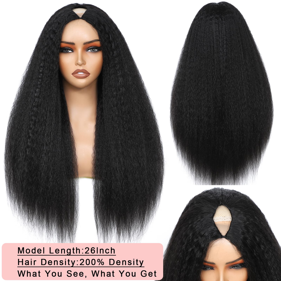 V Part Wig Human Hair Kinky Straight Clip in Wig Natural Color No Leave Out Highlight Wig Human Hair 180%/200% Density