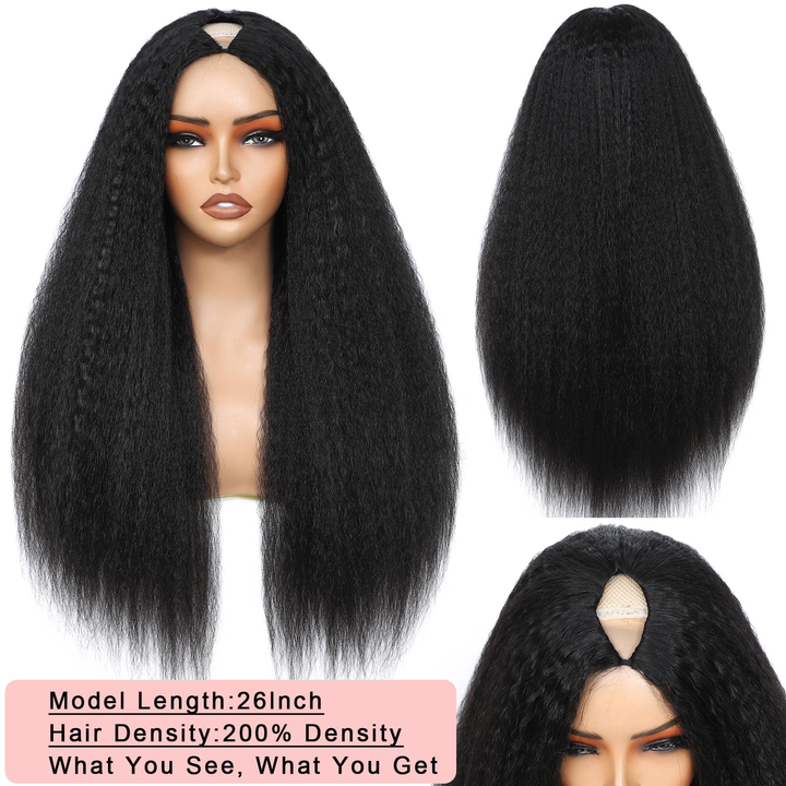 V Part Wig Human Hair Kinky Straight Clip in Wig Natural Color No Leave Out Highlight Wig Human Hair 180%/200% Density