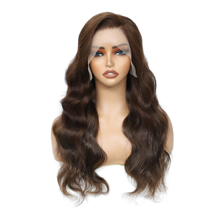 AMZ Lumiere #4 Color & Chocolate Brown Body Wave Wig 13x4 Lace Front Human Hair Wig 200% density