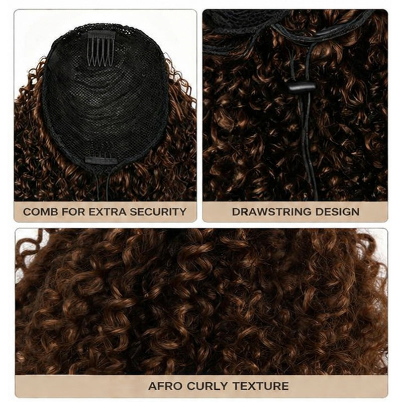Lumiere #4 Chocolate Brown Afro Curly Drawstring Ponytail Human Hair Extensions