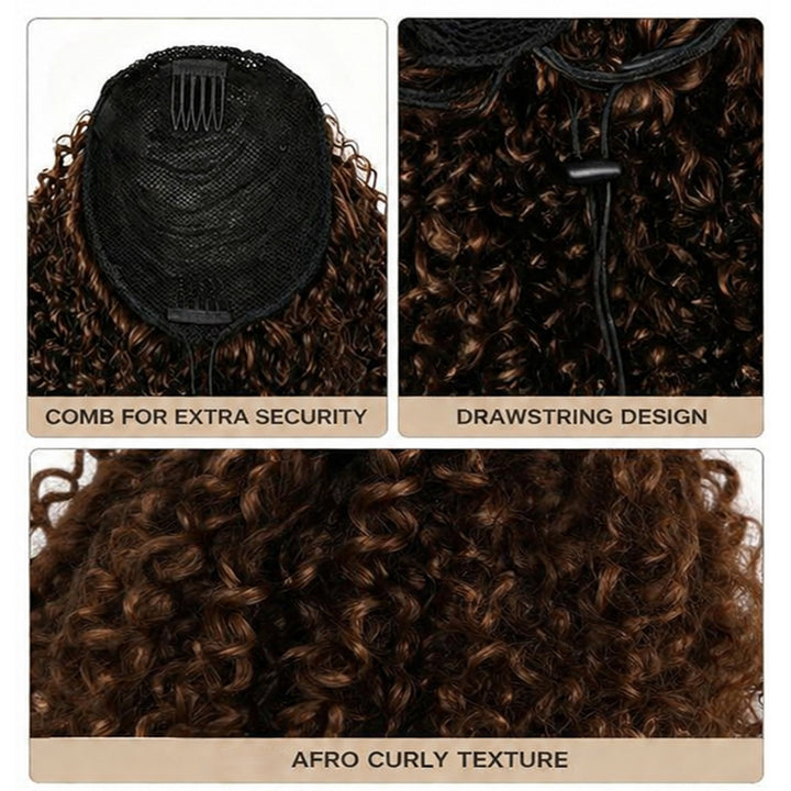 Lumiere #4 Chocolate Brown Afro Curly Drawstring Ponytail Human Hair Extensions