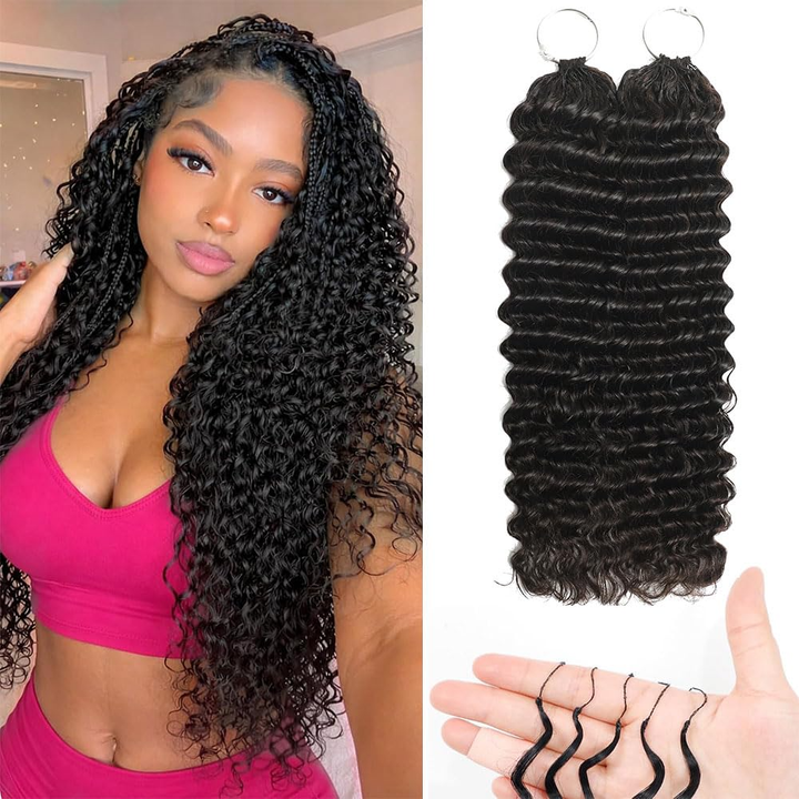 Deep Wave Feather Crochet Human Hair Miracle Knots Friendly for Boho Braids