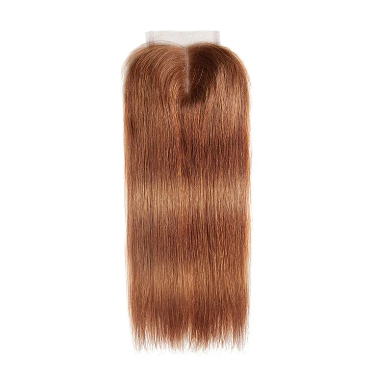 #30 Brown Colored 4x4 Closure Brazilian Straight Human Hair