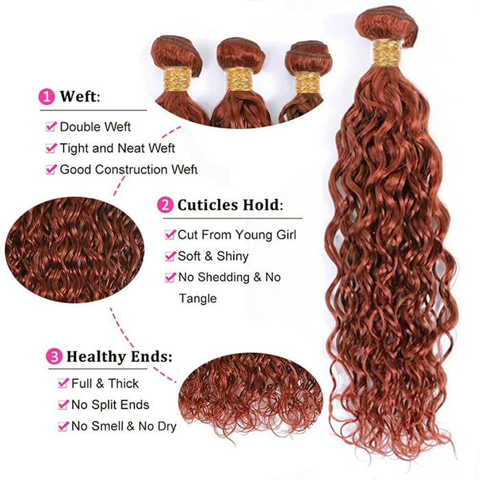 #33 Reddish Brown water Wave 3 Bundles Human Hair(No Code Need)