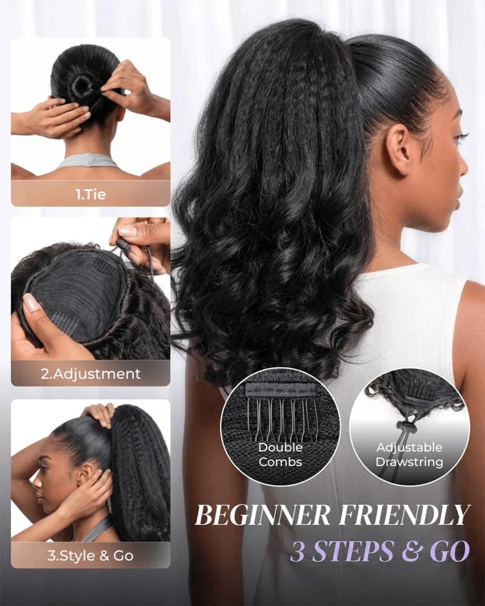 Drawstring Kinky Straight Ponytail With Curly Ends Half Kinky Straight Half Curly Ponytail Extension