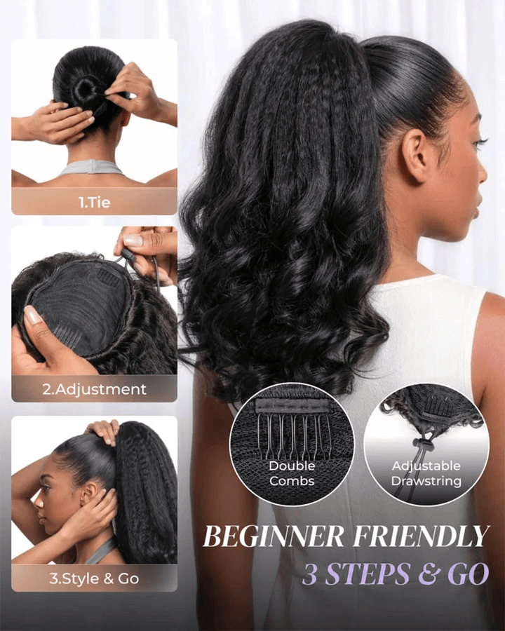 Drawstring Kinky Straight Ponytail With Curly Ends Half Kinky Straight Half Curly Ponytail Extension