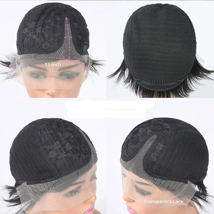 Big Sale：$ 135.55= T part 13X1X4 Lace Short Bob Pixie Cut Wig:Natural Color+T/99J Color