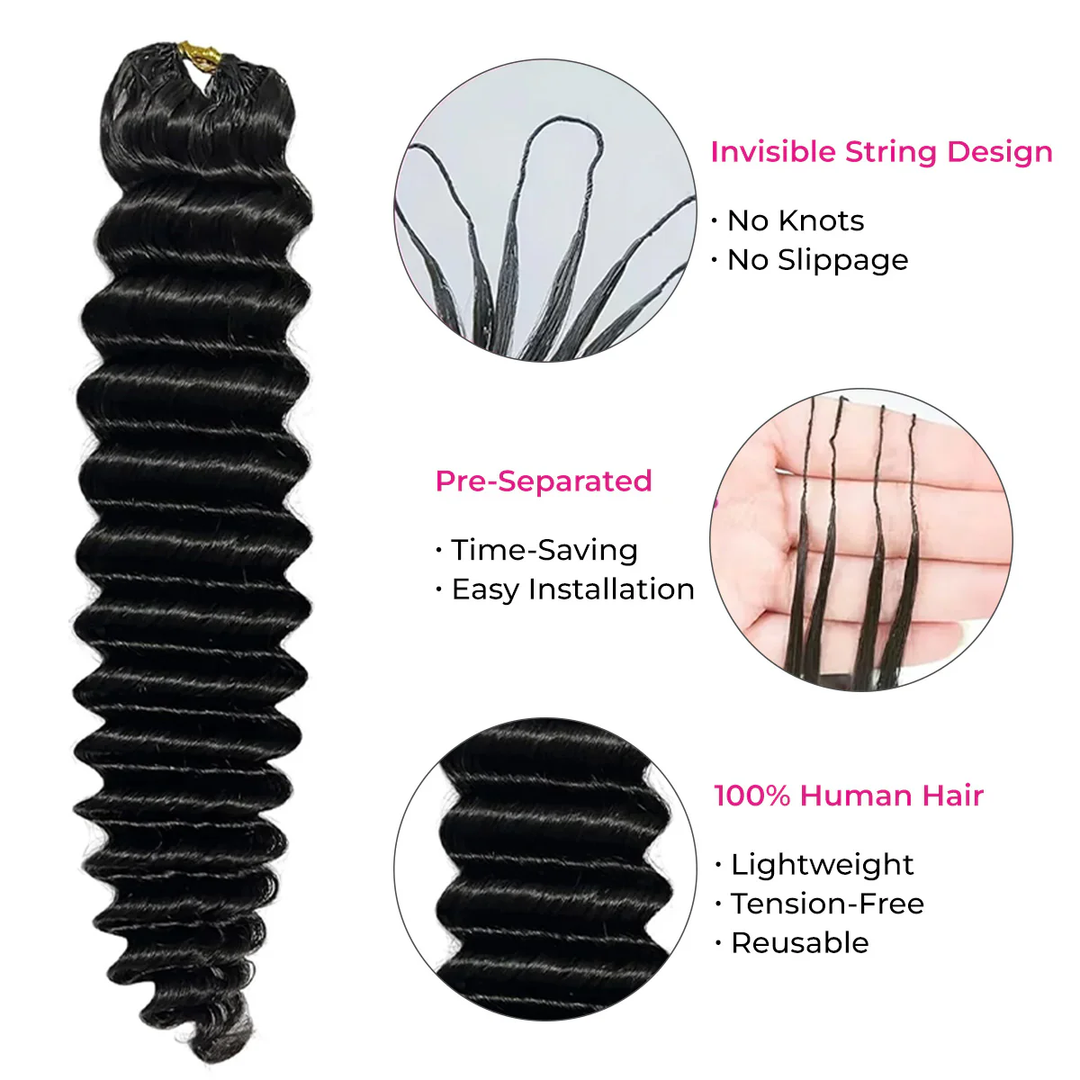 Lumiere Deep Wave Feather Crochet Human Hair Miracle Knots Friendly for Braids Saving Setup