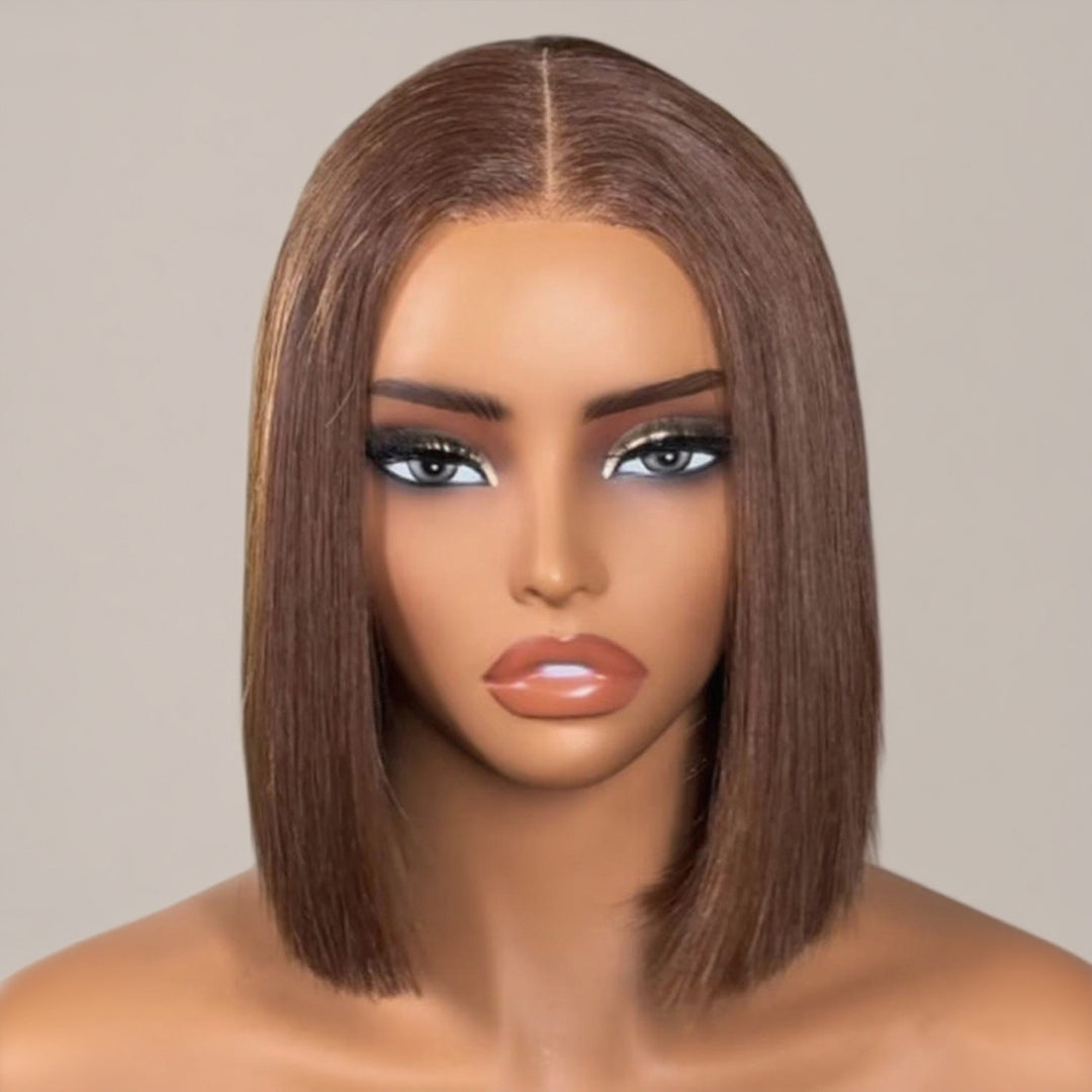 15A Lumiere Blunt Cut #4 Brown 2x6 Lace Closure Wigs Straight Short Bob Wig 250% Density