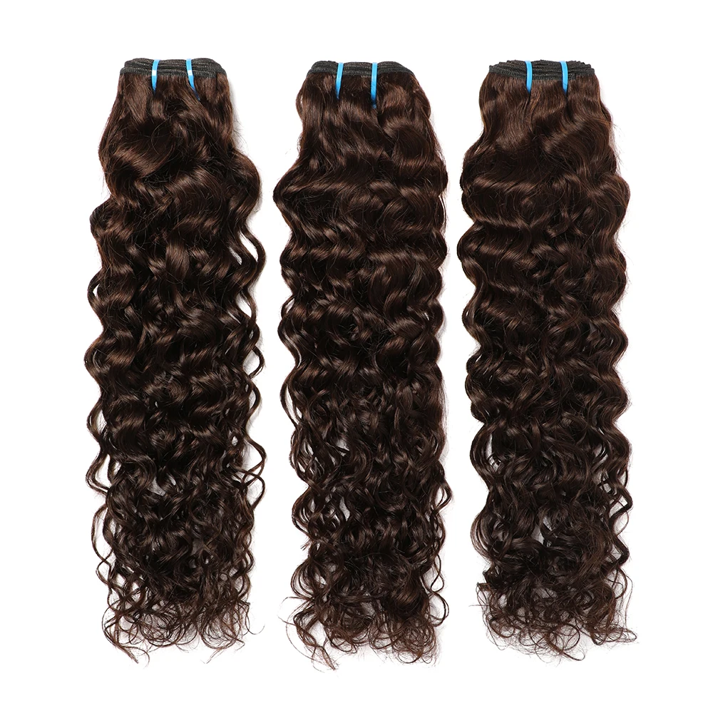 #4 Brown Water Wave 4 Bundles With 4x4 Closure Lace Brazilian Remy Human Hair 100% Unprocessed Virgin Hair(No Code Need)