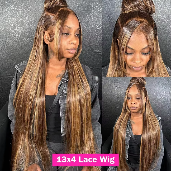 Lumiere Highlight P4/27 Honey Blonde Straight 13x4 HD lace frontal Wigs Human Hair With Baby Hair (No Code Need)