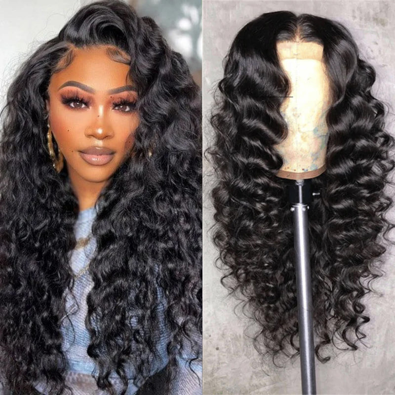 Lâche Deep Wave Lace Front/Fermeture sans colle pour les femmes noires Prelucked Human Hair 