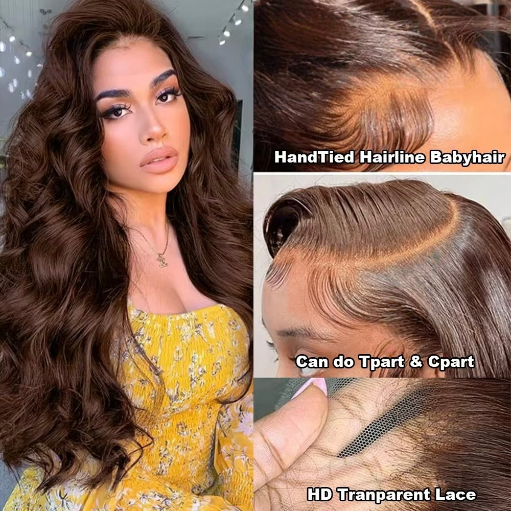 lumiere # 4 Brown Body Wave 4 Bundles Avec 4x4 Lace Closure Pre Colored Human hair 