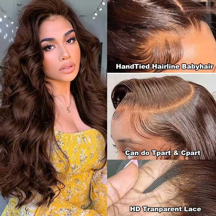 lumiere # 4 Brown Body Wave 4 Bundles Avec 4x4 Lace Closure Pre Colored Human hair 