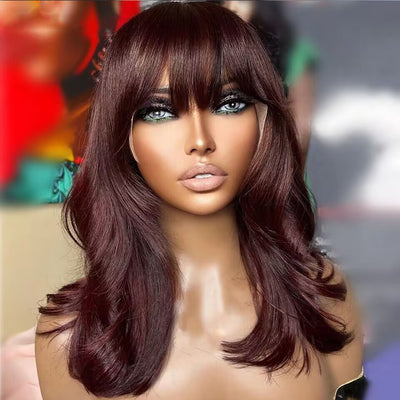 Lumiere Reddish Brown Body Wave 13x4 HD Lace Front 150% Density Human Hair Guleless Wigs With Bangs For Black Women HDZ