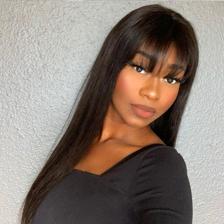 Lumiere Light Brown Layer Cut Straight 13x4 Transparent Lace Front 180% Density Human Hair Wigs With Bangs For Black Women HDZ